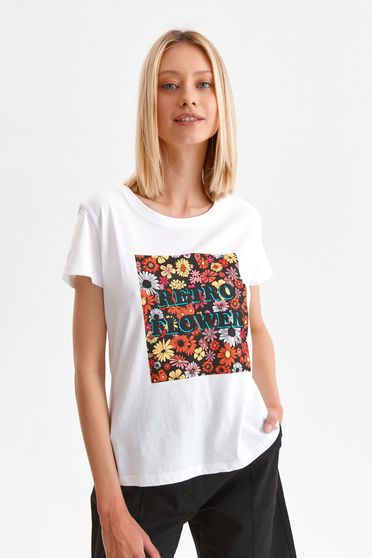 Blouses & Shirts, White t-shirt cotton loose fit abstract - StarShinerS.com