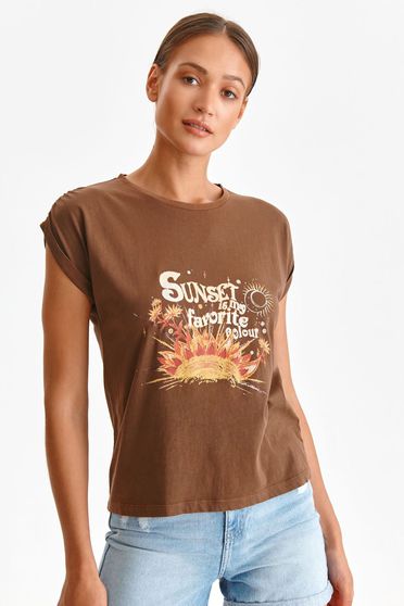 Blouses & Shirts, Brown top shirt loose fit cotton abstract - StarShinerS.com