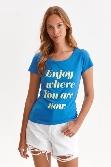 Női Pólók, Kék bő szabású pamutból készült póló nyomtatott mintával - StarShiner.hu