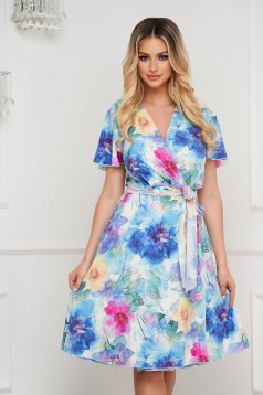 - StarShinerS dress thin fabric cloche midi with floral print wrap around