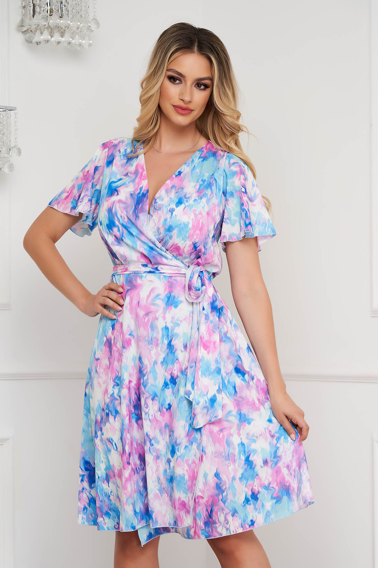 - StarShinerS dress thin fabric cloche midi with floral print wrap around