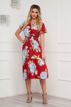 Dress georgette cloche with elastic waist with floral print midi
