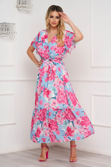 Online Dresses, Dress midi cloche with elastic waist from veil fabric with floral print - StarShinerS.com