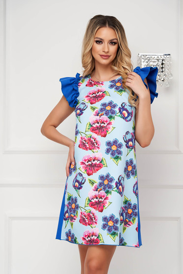 Rochii online office, material subtire, Rochie din stofa scurta cu croi in A si imprimeu floral unic - StarShinerS - StarShinerS.ro