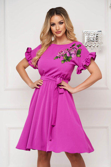 Purple dresses, Dress - StarShinerS purple midi cloche with elastic waist thin fabric - StarShinerS.com