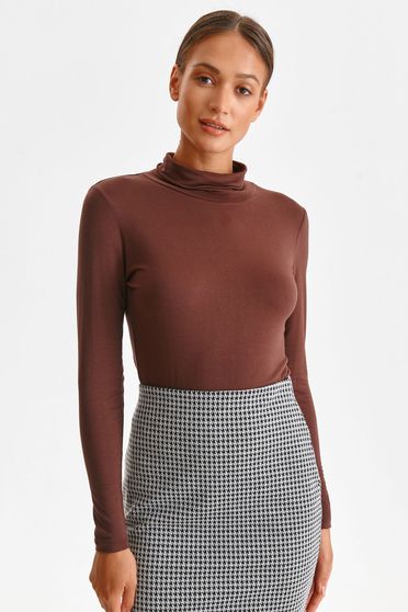 Casual jumpers, Brown sweater turtleneck from elastic fabric - StarShinerS.com