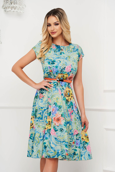 Rochii online clos cu elastic in talie, lycra, Rochie din lycra midi in clos cu elastic in talie si imprimeu floral - StarShinerS - StarShinerS.ro