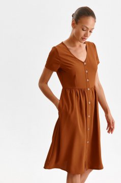 Brown dress midi cloche shirt dress thin fabric
