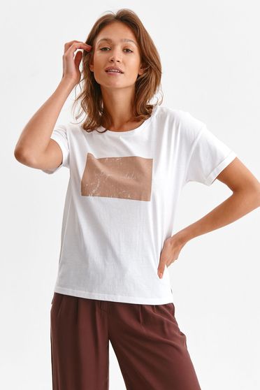 Női Pólók, Fehér pamutból készült bő szabású póló absztrakt mintával - StarShiner.hu