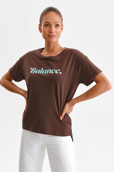 Blouses & Shirts, Brown t-shirt loose fit cotton with writing print - StarShinerS.com