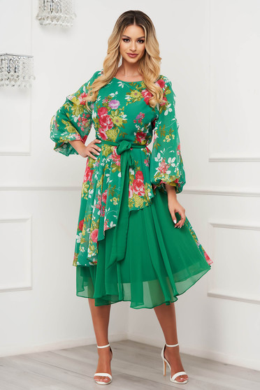 Plus Size Dresses - Page 6, Dress cloche from veil fabric midi with floral print with cut-out sleeves - StarShinerS.com