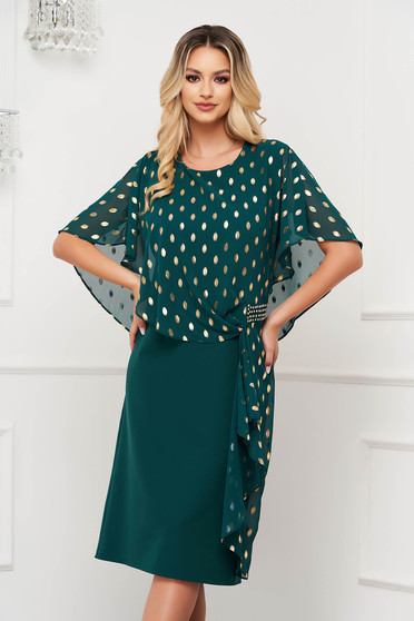 Green dress elastic cloth midi straight voile overlay