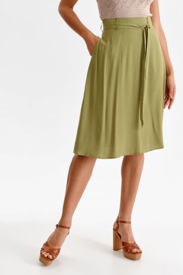 Skirts, Khaki skirt thin fabric midi cloche lateral pockets - StarShinerS.com