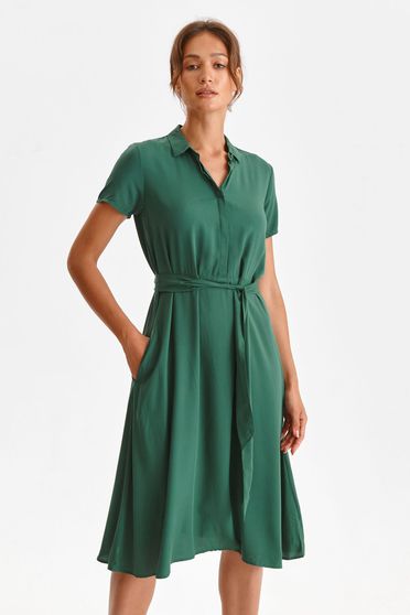 Green dress midi cloche thin fabric with pockets