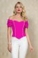 Bluza dama din stofa elastica roz cu umeri goi si aplicatii cu perle - PrettyGirl 1 - StarShinerS.ro