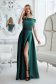 Green dress long cloche slit naked shoulders taffeta 1 - StarShinerS.com