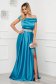 Turquoise dress long cloche slit naked shoulders taffeta 3 - StarShinerS.com