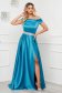 Turquoise dress long cloche slit naked shoulders taffeta 1 - StarShinerS.com