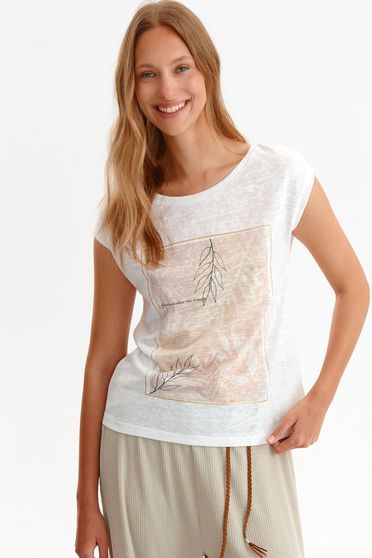 Tricouri Dama, Tricou din material subtire alb cu croi larg si imprimeu abstract - Top Secret - StarShinerS.ro