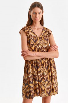 Brown dress short cut loose fit thin fabric abstract