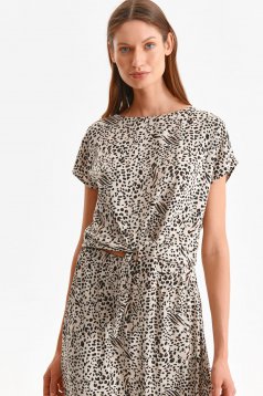 Cream women`s blouse thin fabric loose fit animal print