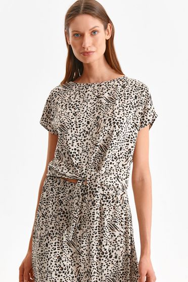 Short sleeves blouses, Cream women`s blouse thin fabric loose fit animal print - StarShinerS.com