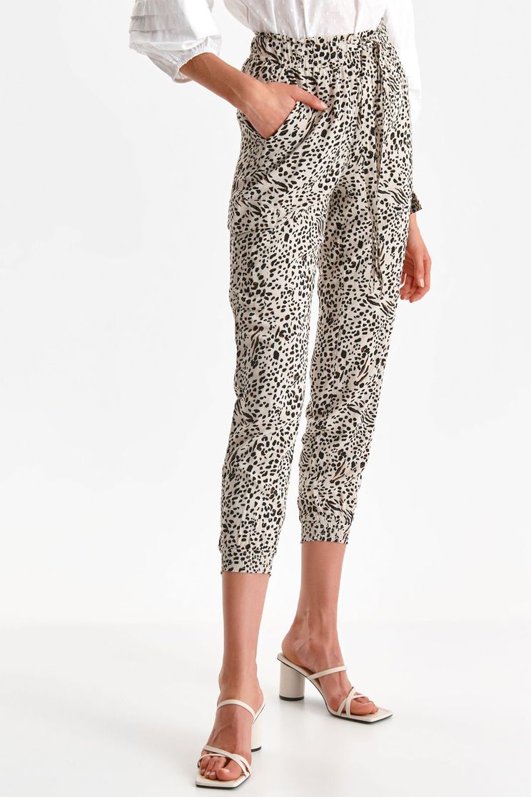 Trousers, Cream trousers thin fabric high waisted animal print - StarShinerS.com