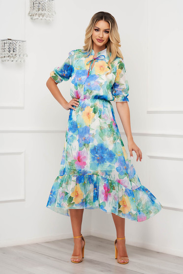 - StarShinerS dress from veil fabric midi cloche with elastic waist with floral print
