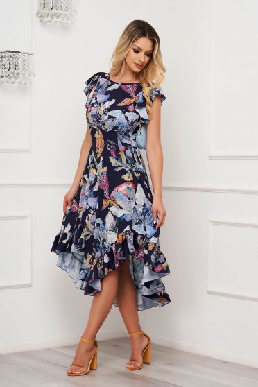 Thin material dresses, - StarShinerS dress midi cloche with ruffle details asymmetrical georgette - StarShinerS.com