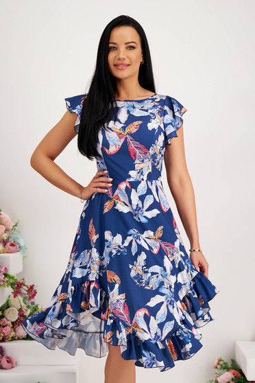 Floral print dresses, - StarShinerS dress midi cloche with ruffle details asymmetrical georgette - StarShinerS.com