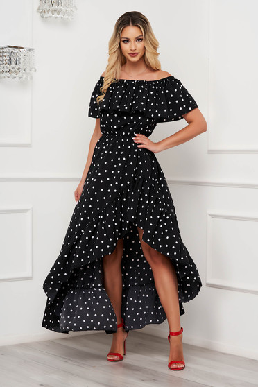 Black dresses, - StarShinerS dress asymmetrical cloche with elastic waist thin fabric dots print - StarShinerS.com