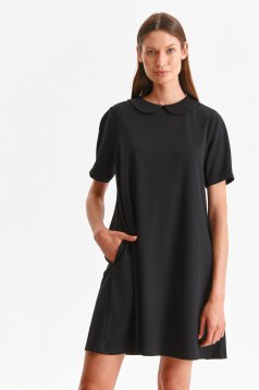 Black dress thin fabric short cut a-line lateral pockets