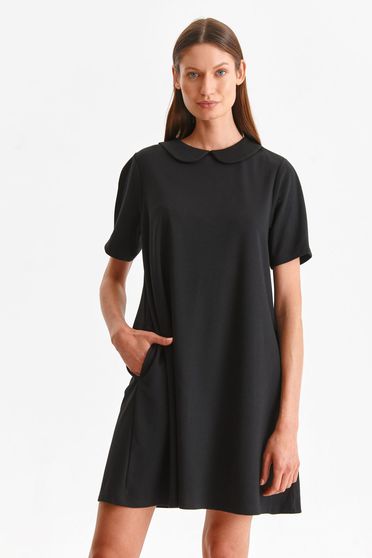 Online Dresses, Black dress thin fabric short cut a-line lateral pockets - StarShinerS.com