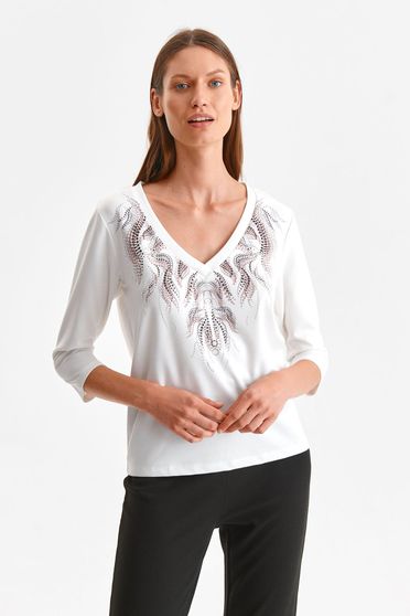 Blouses, White women`s blouse slightly elastic fabric loose fit - StarShinerS.com