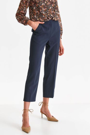 Pantaloni din stofa bleumarin conici cu talie inalta si buzunare laterale - Top Secret