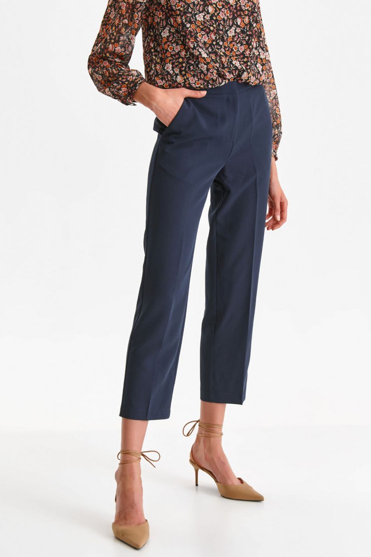 Pantaloni Dama , Pantaloni din stofa bleumarin conici cu talie inalta si buzunare laterale - Top Secret - StarShinerS.ro