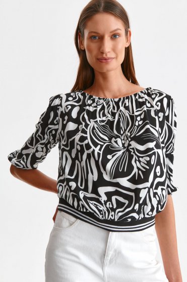 Black women`s blouse thin fabric loose fit abstract