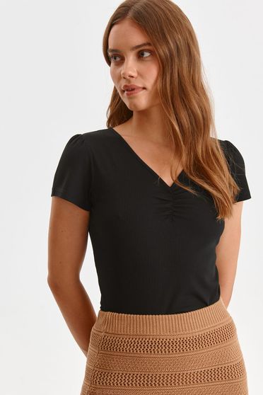 Blouses, Black women`s blouse thin fabric short sleeve tented - StarShinerS.com
