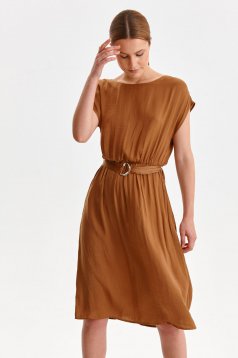 Brown dress thin fabric midi cloche with elastic waist