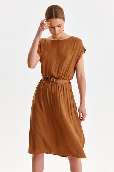 Online Dresses, Brown dress thin fabric midi cloche with elastic waist - StarShinerS.com