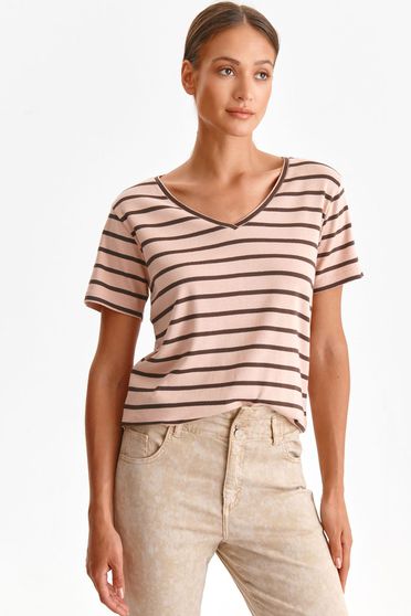 Blouses & Shirts, Lightpink t-shirt cotton loose fit horizontal stripes - StarShinerS.com