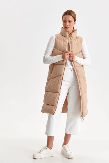 Vests, Cream gilet high collar lateral pockets from slicker - StarShinerS.com