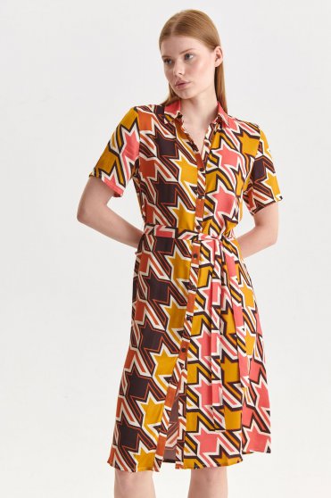 Online Dresses, Dress thin fabric shirt dress accessorized with tied waistband abstract - StarShinerS.com