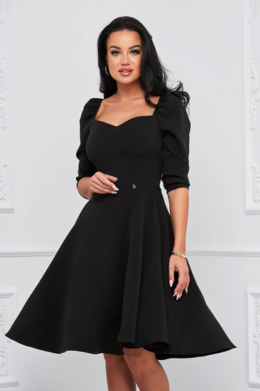 Black dress elastic cloth cloche midi with pockets - StarShinerS