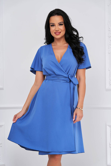 - StarShinerS lightblue dress from veil fabric with glitter details midi cloche wrap around