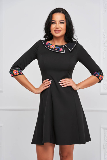 Online Dresses, Black dress short cut cloche with floral print elastic cloth - StarShinerS - StarShinerS.com