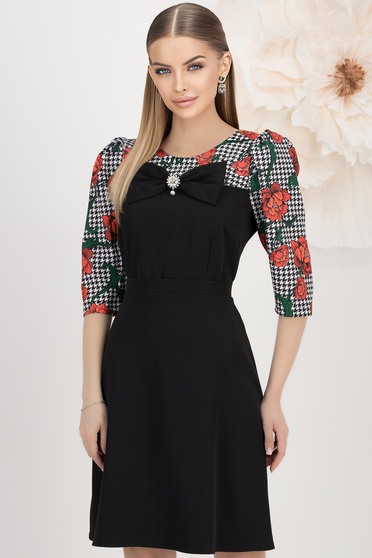 Rochie din stofa usor elastica in clos cu umeri cu volum si imprimeu digital - StarShinerS