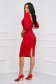 Red Midi Pencil Dress Made of Crepe with Rounded Neckline at the Back - StarShinerS 1 - StarShinerS.com
