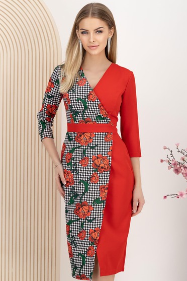 Rochie din stofa usor elastica midi tip creion petrecuta cu imprimeu digital - StarShinerS