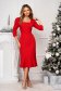 Red dress elastic cloth pencil midi high shoulders with ruffles at the buttom of the dress - StarShinerS 3 - StarShinerS.com